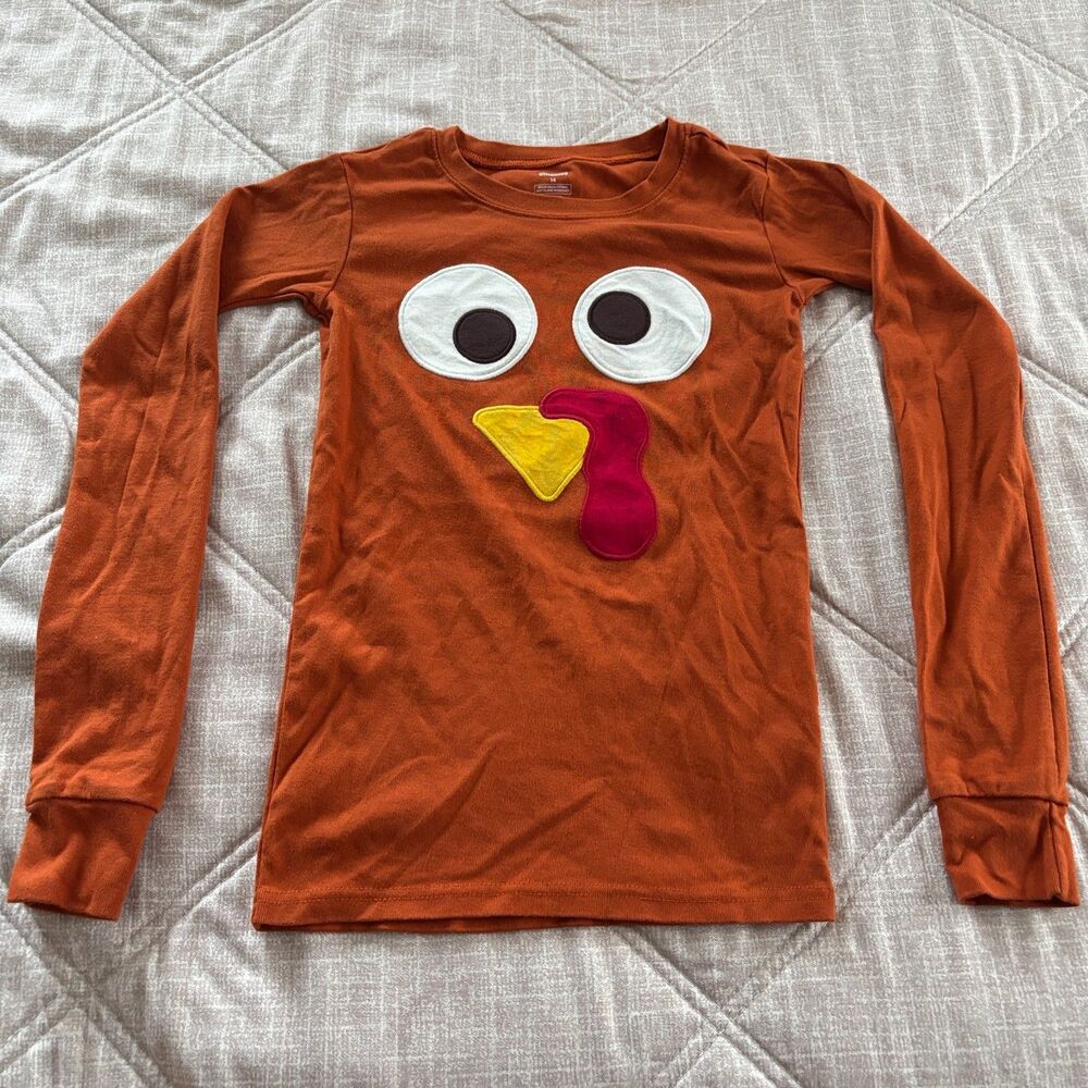 Gymboree Thanksgiving Turkey Face Applique Orange Long Sleeve T-Shirt Size 14